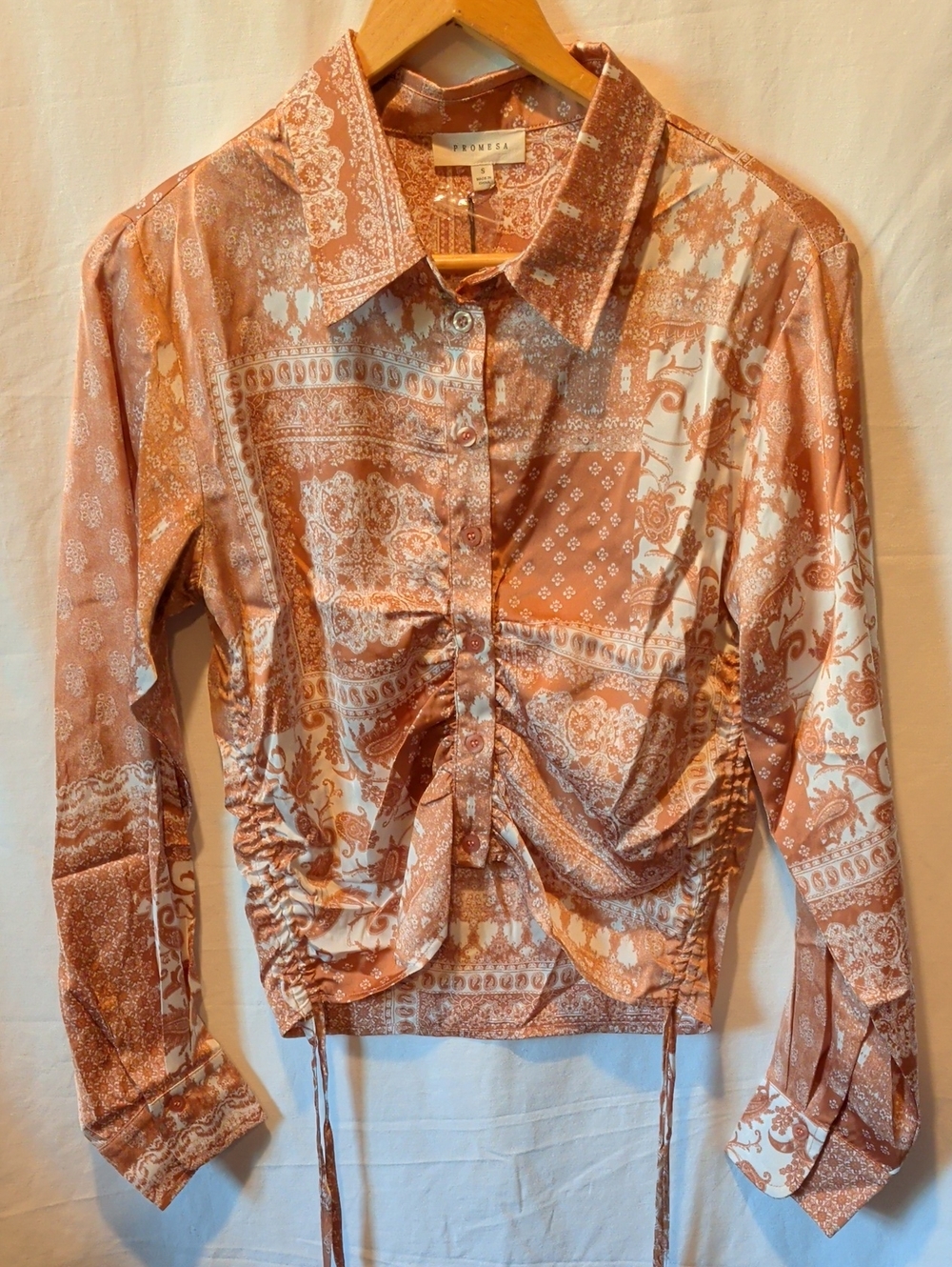 Promesa Tan and White Paisley Bandana Button Shirt
